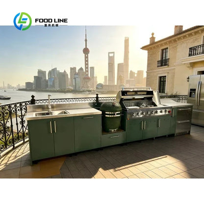 FlipStylez LLC® Modern Outdoor Kitchen Cabinet Set | Kamado Egg Grill + 9-Burner Gas | Multi-Scene BBQ Garden Kitchen