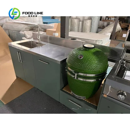 FlipStylez LLC® Modern Outdoor Kitchen Cabinet Set | Kamado Egg Grill + 9-Burner Gas | Multi-Scene BBQ Garden Kitchen