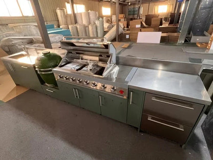 FlipStylez LLC® Modern Outdoor Kitchen Cabinet Set | Kamado Egg Grill + 9-Burner Gas | Multi-Scene BBQ Garden Kitchen