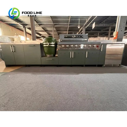 FlipStylez LLC® Modern Outdoor Kitchen Cabinet Set | Kamado Egg Grill + 9-Burner Gas | Multi-Scene BBQ Garden Kitchen